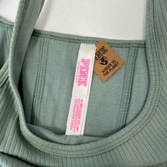 NWT PINK Teal Green Crinched Corset cropped top size Medium - Picture 4 of 7